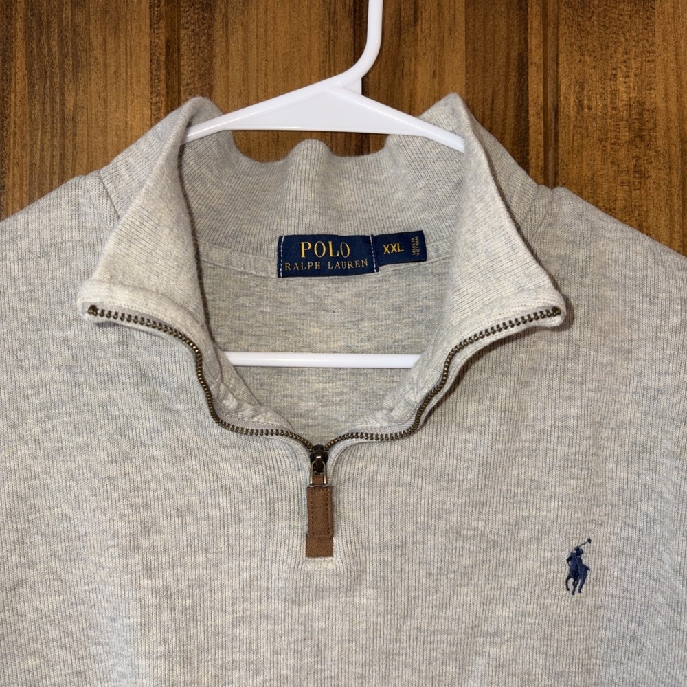 Men's‎ 2X Polo Ralph Lauren Estate Rib Pullover Gray 1/4 Zip Pony Logo - Picture 2 of 5